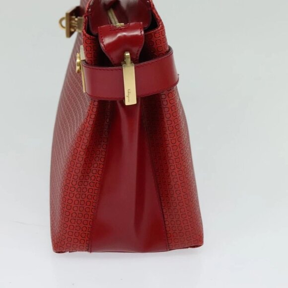 Salvatore Ferragamo Gancini Shoulder Bag Leather 2way Red Gold Auth KD414 - Picture 5 of 15